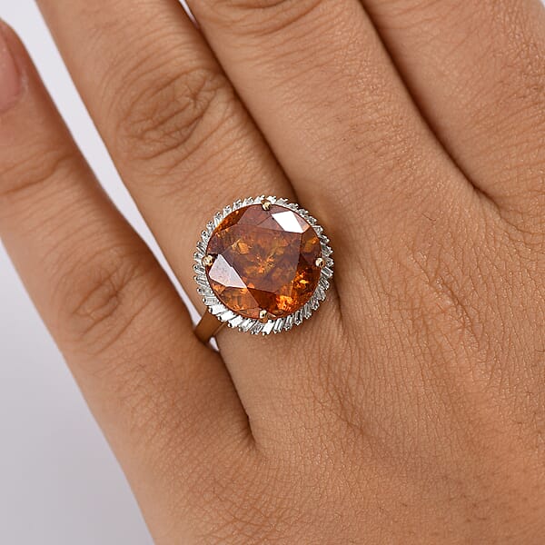 Shop Lc Luxoro Premium Picos Altos Sphalerite And G-H I2 Diamond 8.75 Ctw Aurora Crown Ring In 10K Yellow Gold