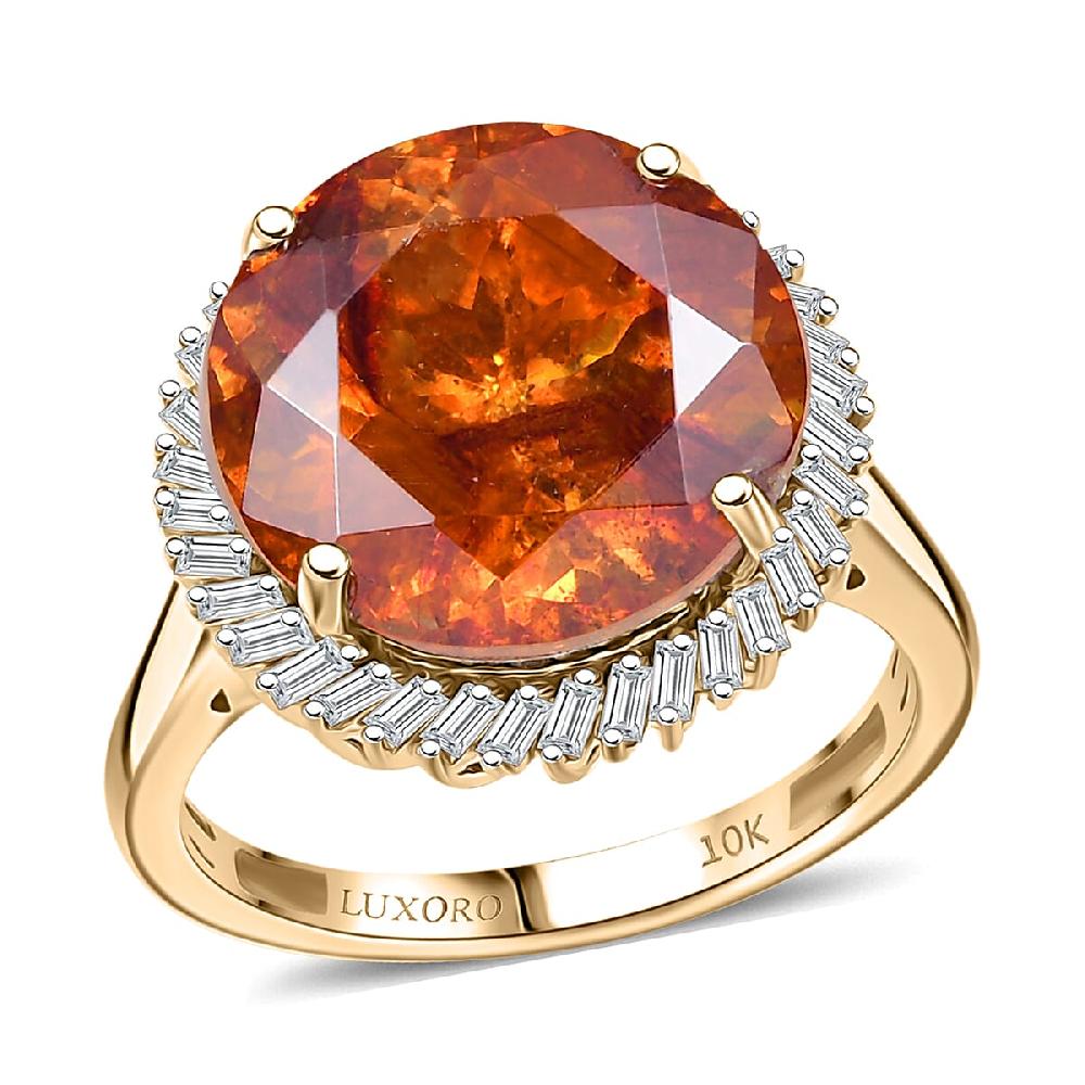 shop lc Luxoro Premium Picos Altos Sphalerite and G-H I2 Diamond 8.75 ctw Aurora Crown Ring in 10K Yellow Gold