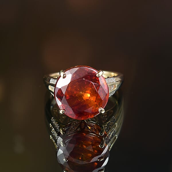 Shop Lc Luxoro Premium Picos Altos Sphalerite And I2 Diamond 12.35 Ctw Fireheart Ring In 10K Yellow Gold