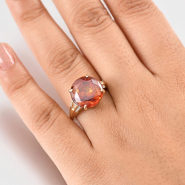 Shop Lc Luxoro Premium Picos Altos Sphalerite And I2 Diamond 12.35 Ctw Fireheart Ring In 10K Yellow Gold