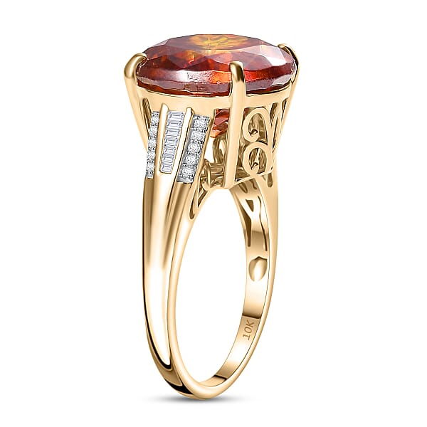Shop Lc Luxoro Premium Picos Altos Sphalerite And I2 Diamond 12.35 Ctw Fireheart Ring In 10K Yellow Gold