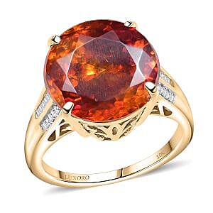 shop lc Luxoro Premium Picos Altos Sphalerite and I2 Diamond 12.35 ctw Fireheart Ring in 10K Yellow Gold