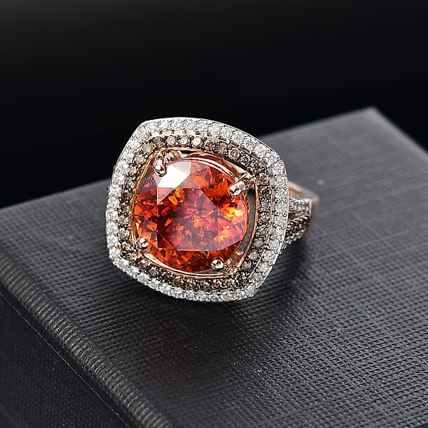Shop Lc Luxoro Premium Picos Altos Sphalerite Natural Champagne And White Diamond I2 10.30 Ctw Blaze Royale Ring In 10K Rose Gold