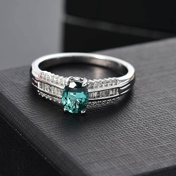 Shop Lc Luxoro Premium Pirineu Lagoon Tourmaline And G-H I2 Diamond 1.30 Ctw Azure Grace Ring In 10K White Gold