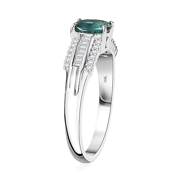 Shop Lc Luxoro Premium Pirineu Lagoon Tourmaline And G-H I2 Diamond 1.30 Ctw Azure Grace Ring In 10K White Gold