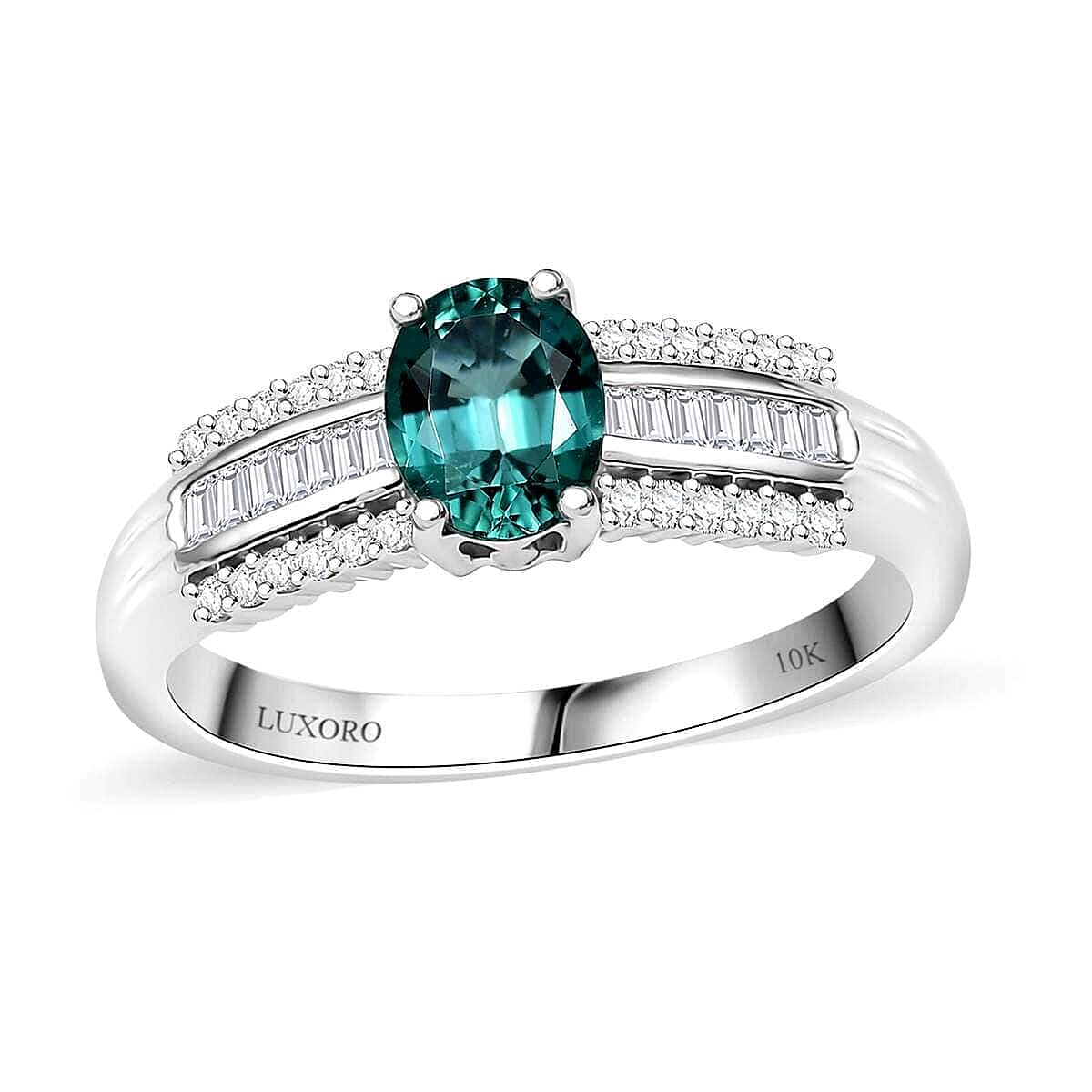 shop lc Luxoro Premium Pirineu Lagoon Tourmaline and G-H I2 Diamond 1.30 ctw Azure Grace Ring in 10K White Gold