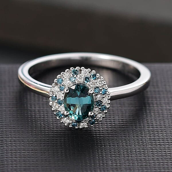 Shop Lc Luxoro Premium Pirineu Lagoon Tourmaline Blue And Diamond I2 0.90 Ctw Celestial Halo Ring In 10K White Gold