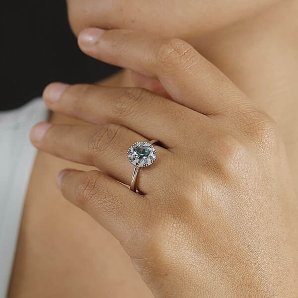 Shop Lc Luxoro Premium Pirineu Lagoon Tourmaline Blue And Diamond I2 0.90 Ctw Celestial Halo Ring In 10K White Gold