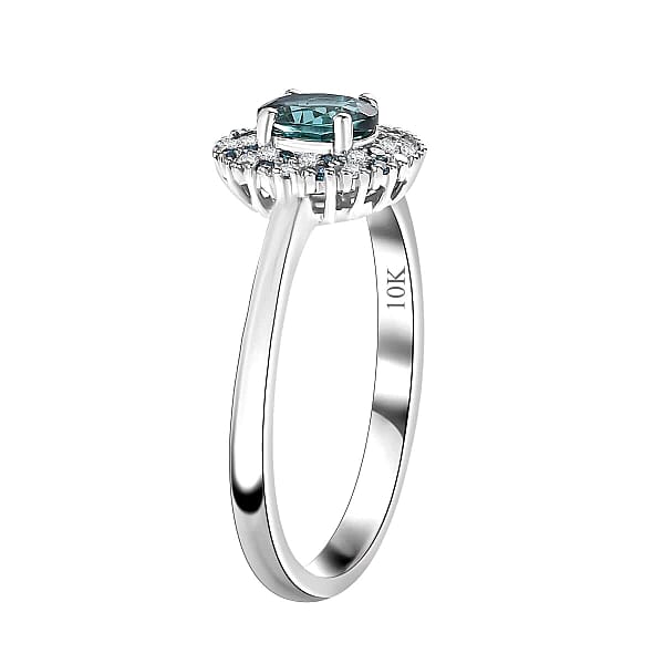 Shop Lc Luxoro Premium Pirineu Lagoon Tourmaline Blue And Diamond I2 0.90 Ctw Celestial Halo Ring In 10K White Gold