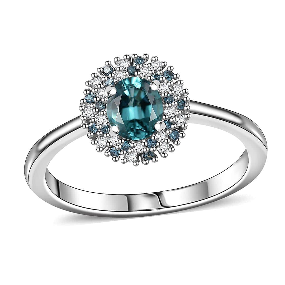 shop lc Luxoro Premium Pirineu Lagoon Tourmaline Blue and Diamond I2 0.90 ctw Celestial Halo Ring in 10K White Gold