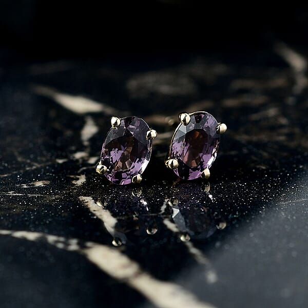 Shop Lc Luxoro Premium Royal Lavender Spinel 1.15 Ctw Solitaire Elegance Earrings In 10K Yellow Gold