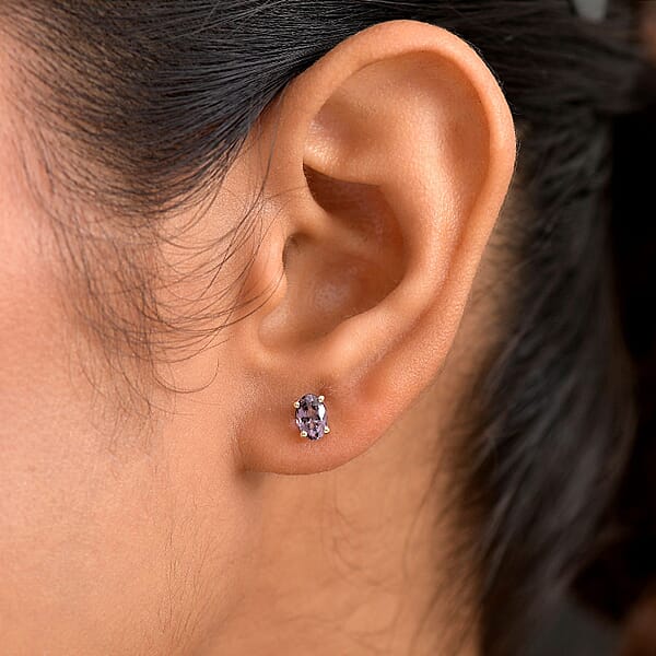Shop Lc Luxoro Premium Royal Lavender Spinel 1.15 Ctw Solitaire Elegance Earrings In 10K Yellow Gold