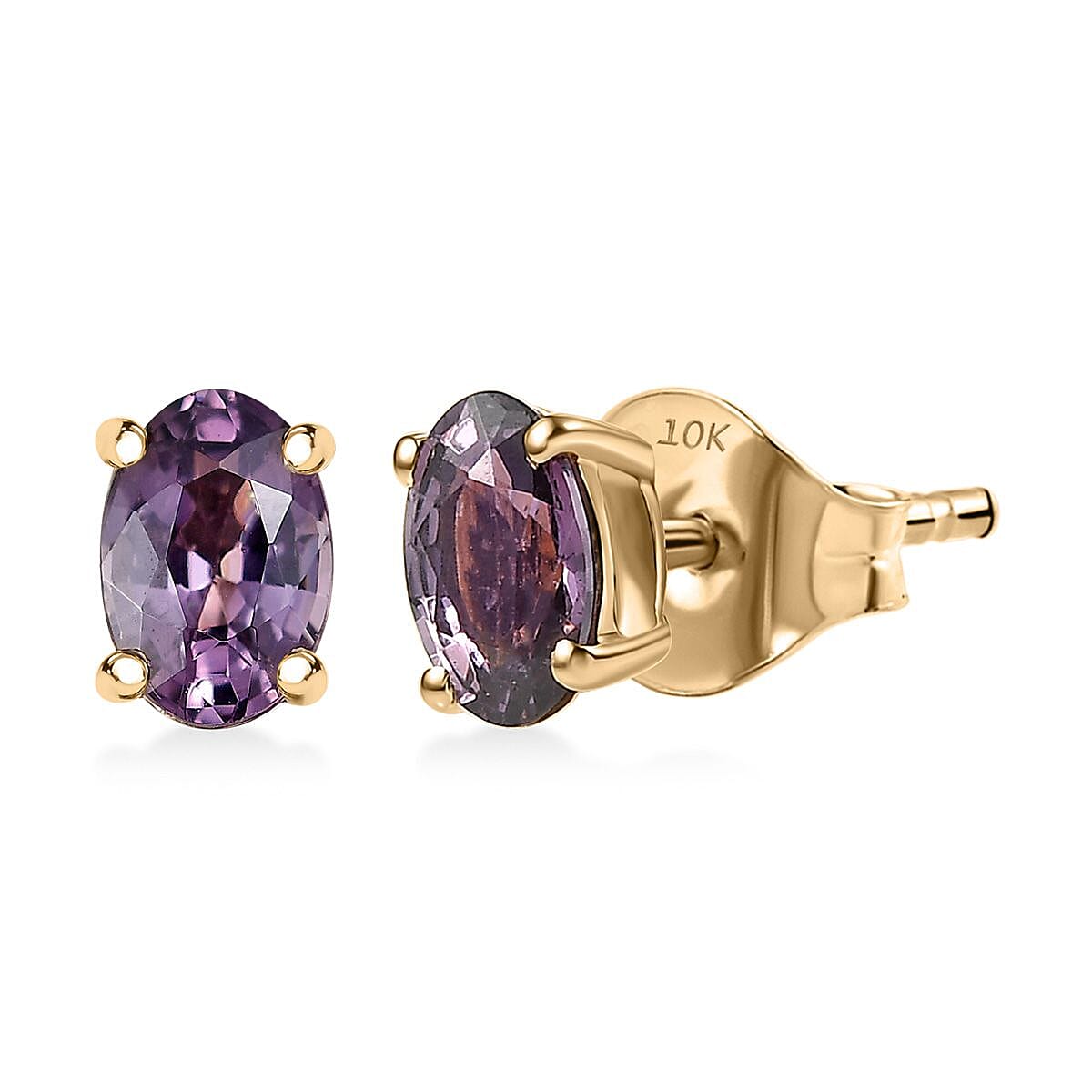 shop lc Luxoro Premium Royal Lavender Spinel 1.15 ctw Solitaire Elegance Earrings in 10K Yellow Gold