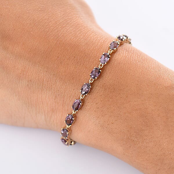 Shop Lc Luxoro Premium Royal Lavender Spinel 11.35 Ctw Majestic Link Bracelet In 10K Yellow Gold (7.25 In)