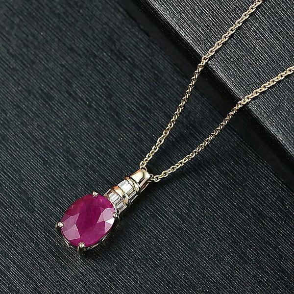 Shop Lc Luxoro Premium Royal Ruby And I2 Diamond 2.40 Ctw Pendant Necklace 20 Inches In 10K Yellow Gold
