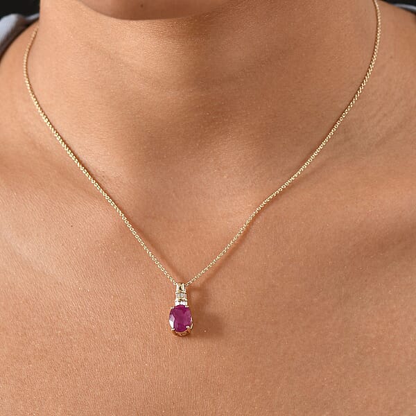 Shop Lc Luxoro Premium Royal Ruby And I2 Diamond 2.40 Ctw Pendant Necklace 20 Inches In 10K Yellow Gold