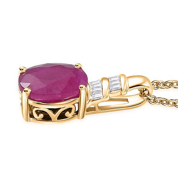 Shop Lc Luxoro Premium Royal Ruby And I2 Diamond 2.40 Ctw Pendant Necklace 20 Inches In 10K Yellow Gold