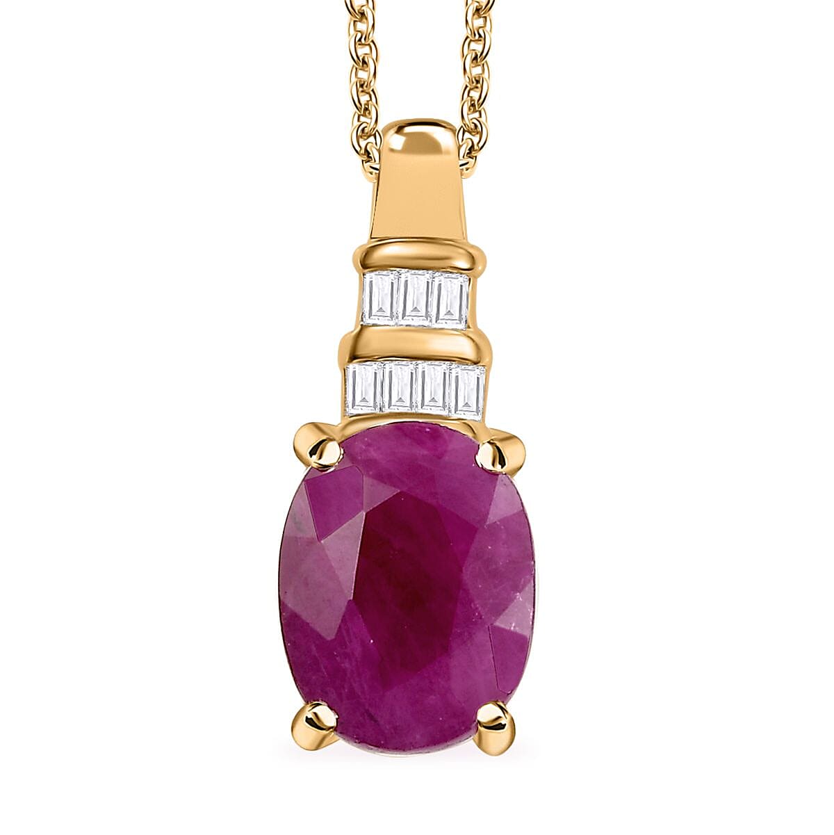 shop lc Luxoro Premium Royal Ruby and I2 Diamond 2.40 ctw Pendant Necklace 20 Inches in 10K Yellow Gold