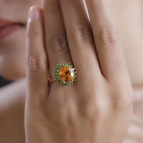 Shop Lc Luxoro Premium Santa Ana Madeira Citrine And Chrome Diopside 5.35 Ctw Sunlit Grove Ring In 10K Yellow Gold