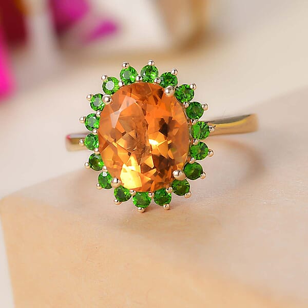 Shop Lc Luxoro Premium Santa Ana Madeira Citrine And Chrome Diopside 5.35 Ctw Sunlit Grove Ring In 10K Yellow Gold