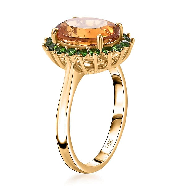 Shop Lc Luxoro Premium Santa Ana Madeira Citrine And Chrome Diopside 5.35 Ctw Sunlit Grove Ring In 10K Yellow Gold