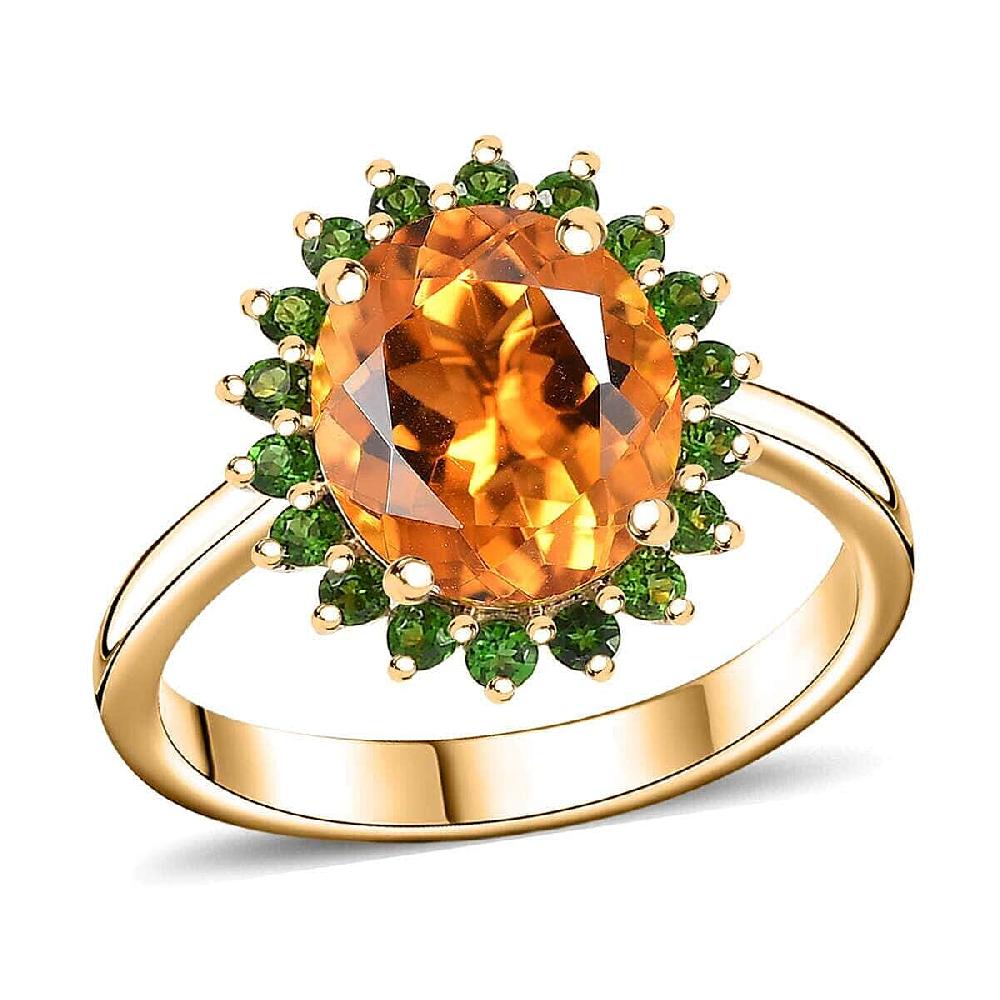 shop lc Luxoro Premium Santa Ana Madeira Citrine and Chrome Diopside 5.35 ctw Sunlit Grove Ring in 10K Yellow Gold