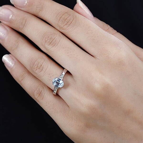 Shop Lc Luxoro Premium Santa Maria Aquamarine And G-H I2 Diamond 1.20 Ctw Statement Ring In 10K White Gold