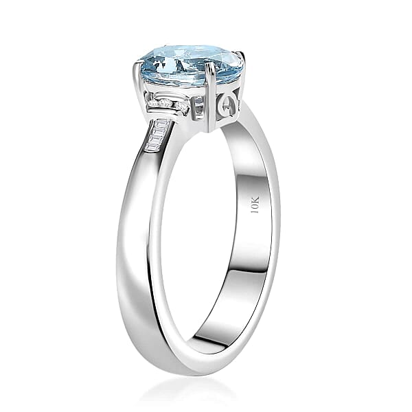 Shop Lc Luxoro Premium Santa Maria Aquamarine And G-H I2 Diamond 1.20 Ctw Statement Ring In 10K White Gold