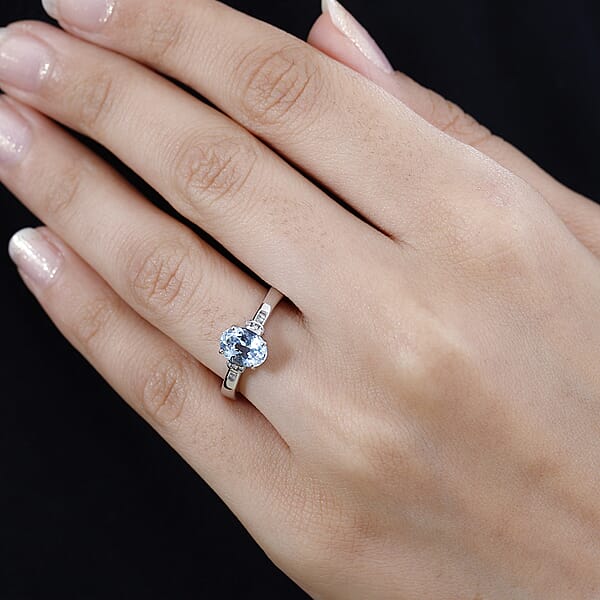 Shop Lc Luxoro Premium Santa Maria Aquamarine And G-H I2 Diamond 1.20 Ctw Statement Ring In 10K White Gold
