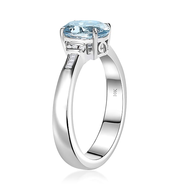 Shop Lc Luxoro Premium Santa Maria Aquamarine And G-H I2 Diamond 1.20 Ctw Statement Ring In 10K White Gold