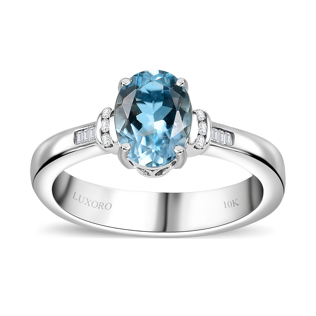 shop lc Luxoro Premium Santa Maria Aquamarine and G-H I2 Diamond 1.20 ctw Statement Ring in 10K White Gold