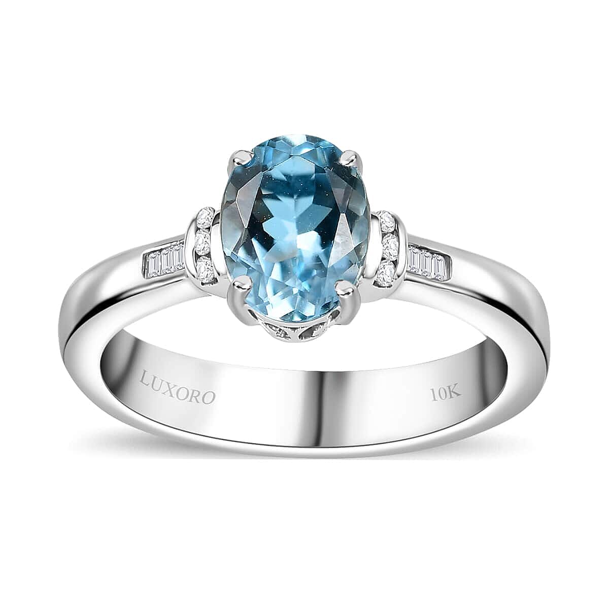 shop lc Luxoro Premium Santa Maria Aquamarine and G-H I2 Diamond 1.20 ctw Statement Ring in 10K White Gold
