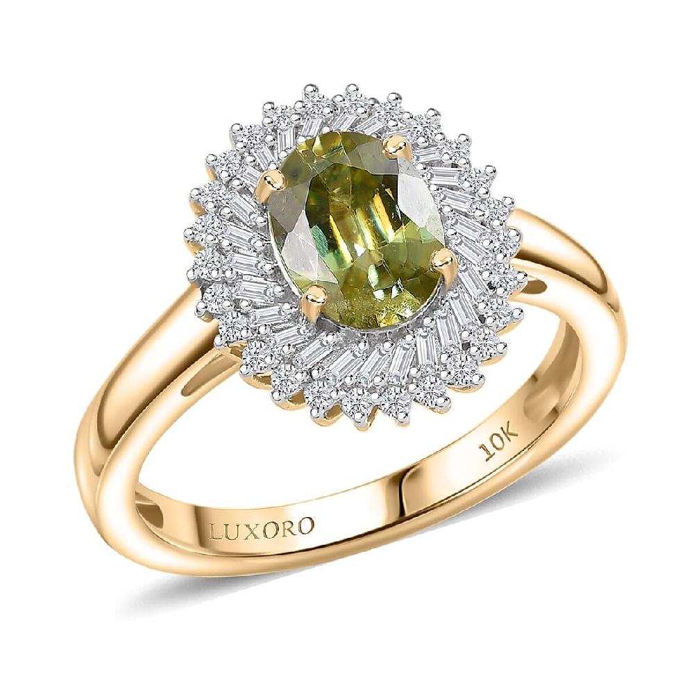 shop lc Luxoro Premium Sava Sphene and I2 Diamond 1.70 ctw Ring in 10K Yellow Gold