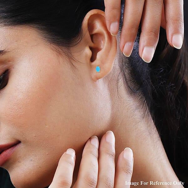 Shop Lc Luxoro Premium Sleeping Beauty Turquoise 1.75 Ctw Solitaire Stud Earrings In 14K Yellow Gold