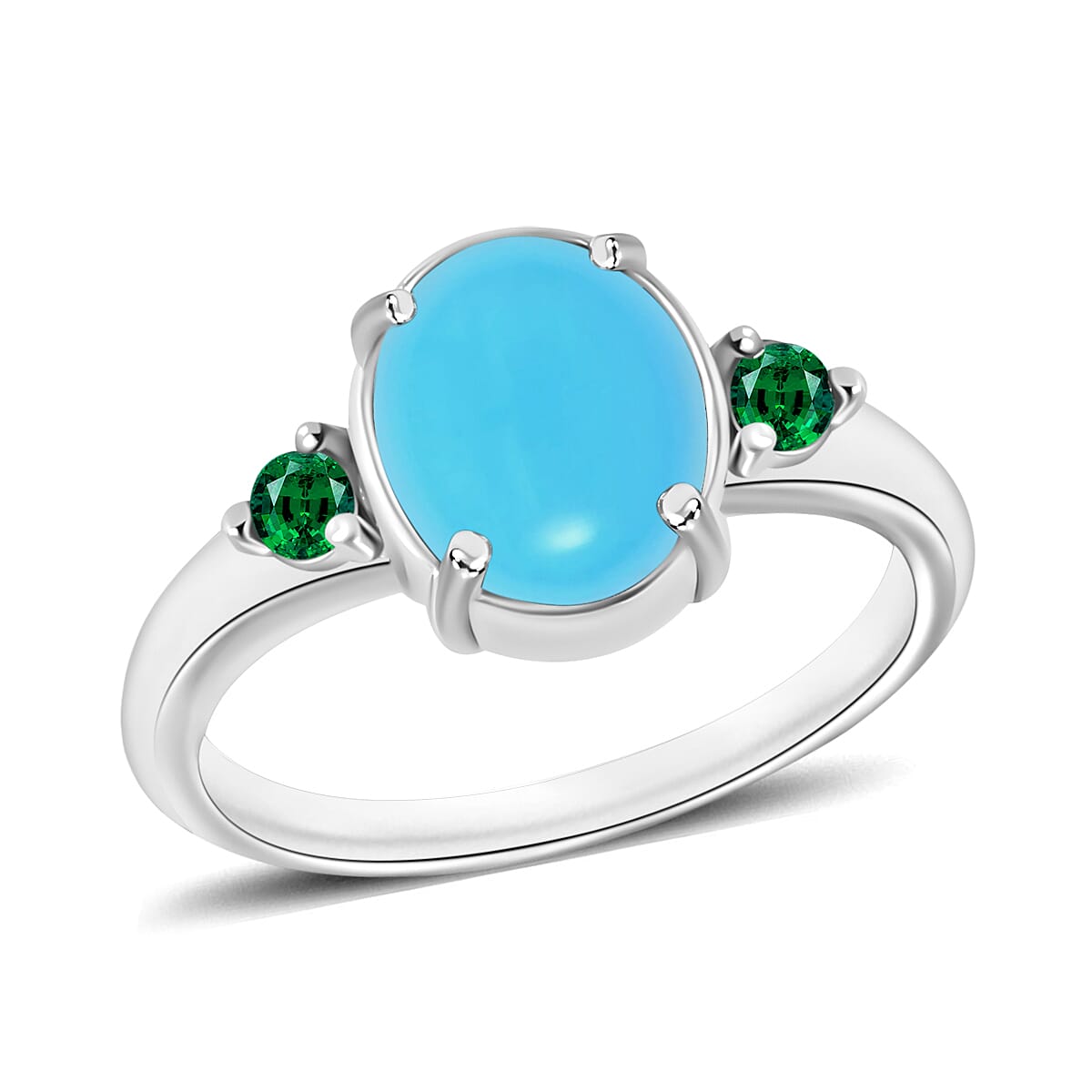 shop lc Luxoro Premium Sleeping Beauty Turquoise and Boyaca Colombian Emerald 2.50 ctw Ring in 14K White Gold 4 Grams 2.50 ctw (Del. in 10-12 Days)