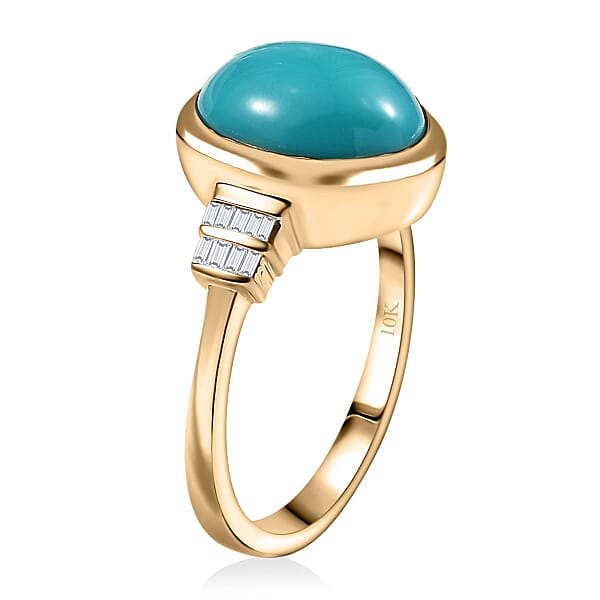 Shop Lc Luxoro Premium Sleeping Beauty Turquoise And Diamond G-H I2 4.40 Ctw Ring In 10K Yellow Gold