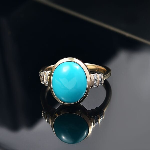 Shop Lc Luxoro Premium Sleeping Beauty Turquoise And Diamond G-H I2 4.40 Ctw Ring In 10K Yellow Gold