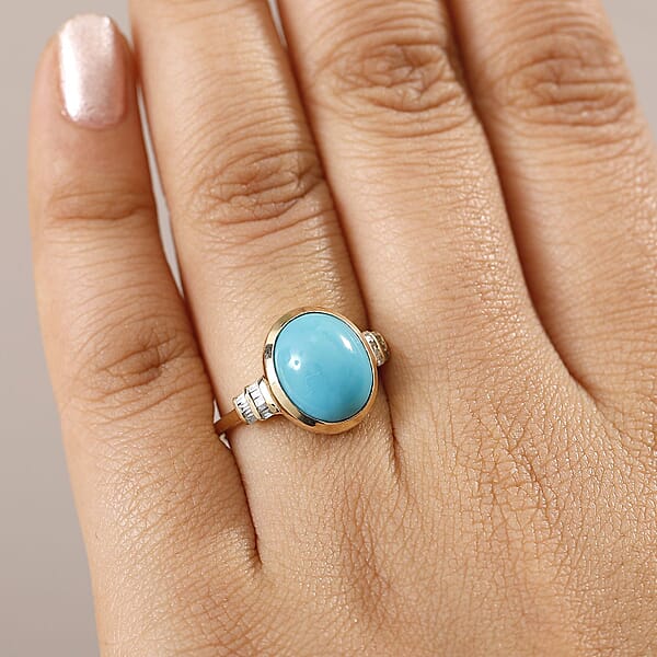 Shop Lc Luxoro Premium Sleeping Beauty Turquoise And Diamond G-H I2 4.40 Ctw Ring In 10K Yellow Gold