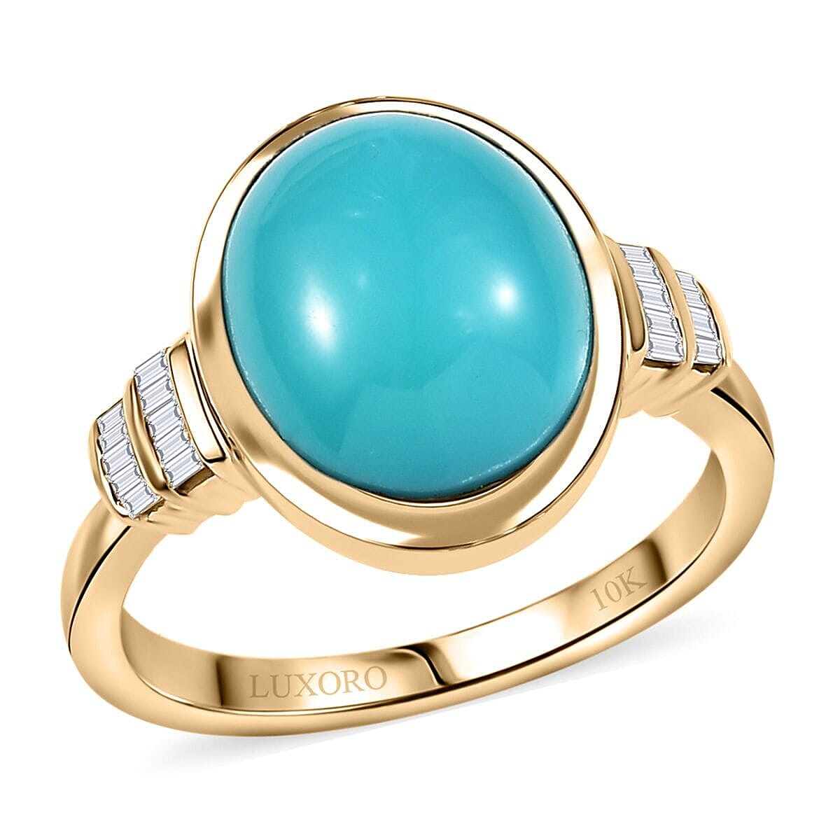 shop lc Luxoro Premium Sleeping Beauty Turquoise and Diamond G-H I2 4.40 ctw Ring in 10K Yellow Gold
