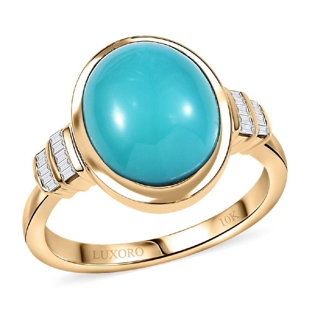 shop lc Luxoro Premium Sleeping Beauty Turquoise and Diamond G-H I2 4.40 ctw Ring in 10K Yellow Gold