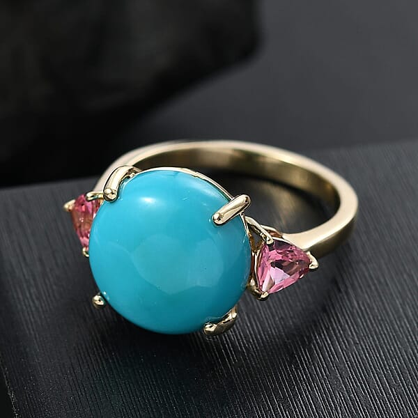 Shop Lc Luxoro Premium Sleeping Beauty Turquoise And Morro Redondo Pink Tourmaline 8.60 Ctw Sunset Reverie Ring In 10K Yellow Gold