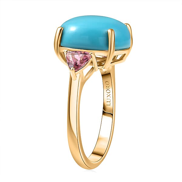 Shop Lc Luxoro Premium Sleeping Beauty Turquoise And Morro Redondo Pink Tourmaline 8.60 Ctw Sunset Reverie Ring In 10K Yellow Gold
