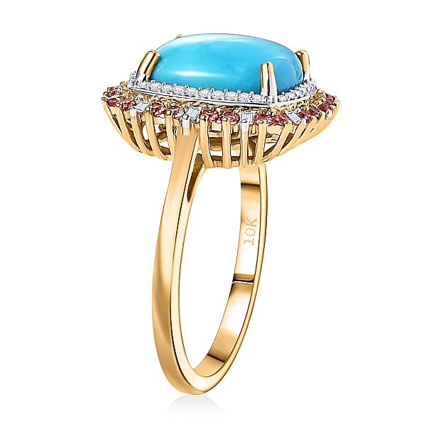 Shop Lc Luxoro Premium Sleeping Beauty Turquoise Padparadscha Sapphire And I2 Diamond 5.20 Ctw Sunset Empress Ring In 10K Yellow Gold