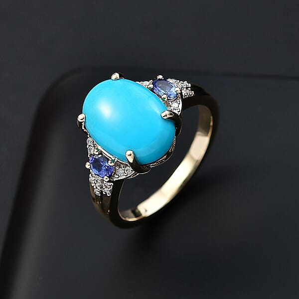Shop Lc Luxoro Premium Sleeping Beauty Turquoise Tanzanite And Diamond I2 6.25 Ctw Ring In 10K Yellow Gold 4.50 Grams