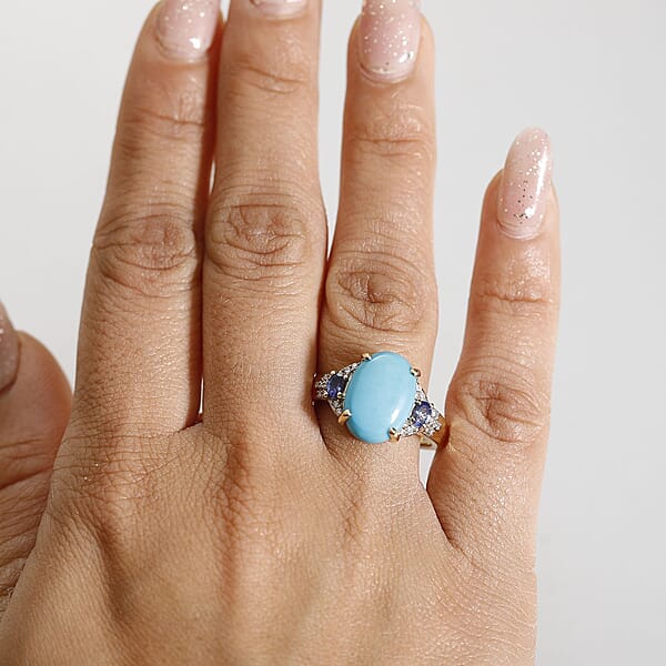 Shop Lc Luxoro Premium Sleeping Beauty Turquoise Tanzanite And Diamond I2 6.25 Ctw Ring In 10K Yellow Gold 4.50 Grams