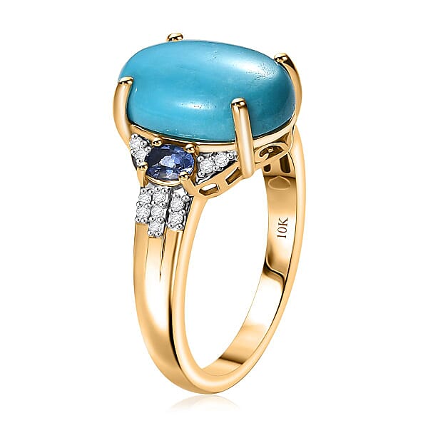 Shop Lc Luxoro Premium Sleeping Beauty Turquoise Tanzanite And Diamond I2 6.25 Ctw Ring In 10K Yellow Gold 4.50 Grams