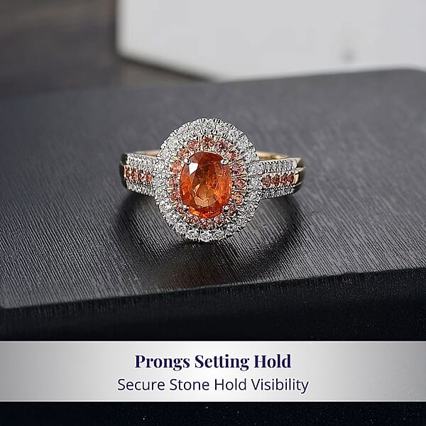 Shop Lc Luxoro Premium Tanzanian Mandarin Garnet Padparadscha Sapphire I2 Diamond 2.80 Ctw Golden Flare Ring In 10K Yellow Gold (Del. In 10-12 Days)