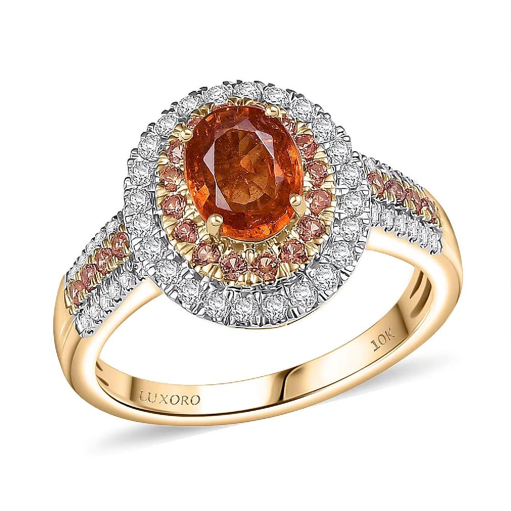 shop lc Luxoro Premium Tanzanian Mandarin Garnet Padparadscha Sapphire I2 Diamond 2.80 ctw Golden Flare Ring in 10K Yellow Gold (Del. in 10-12 Days)