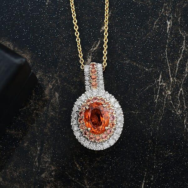 Shop Lc Luxoro Premium Tanzanian Mandarin Garnet Padpardscha Sapphire And I2 Diamond 2.45 Ctw Golden Flare Pendant Necklace 20 Inches In 10K Yellow Gold