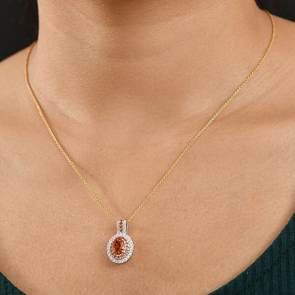 Shop Lc Luxoro Premium Tanzanian Mandarin Garnet Padpardscha Sapphire And I2 Diamond 2.45 Ctw Golden Flare Pendant Necklace 20 Inches In 10K Yellow Gold